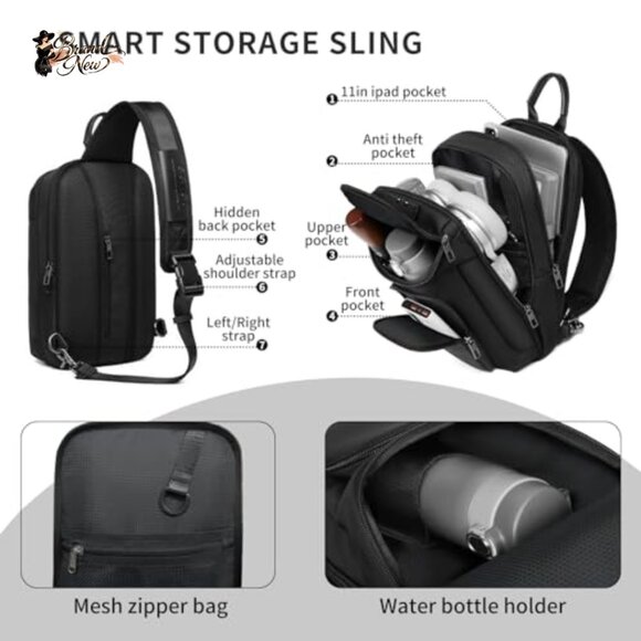 Anti-Theft RFID Sling Crossbody Bag Travel Daypack Shoulder Backpack Anti-Theft Travel Sling Bag for Men and Women Expandable  main image 3